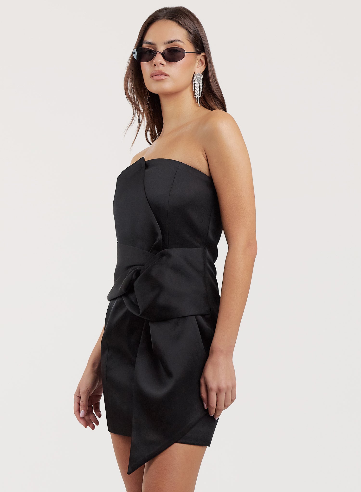 Black Bow-front Satin Mini Dress